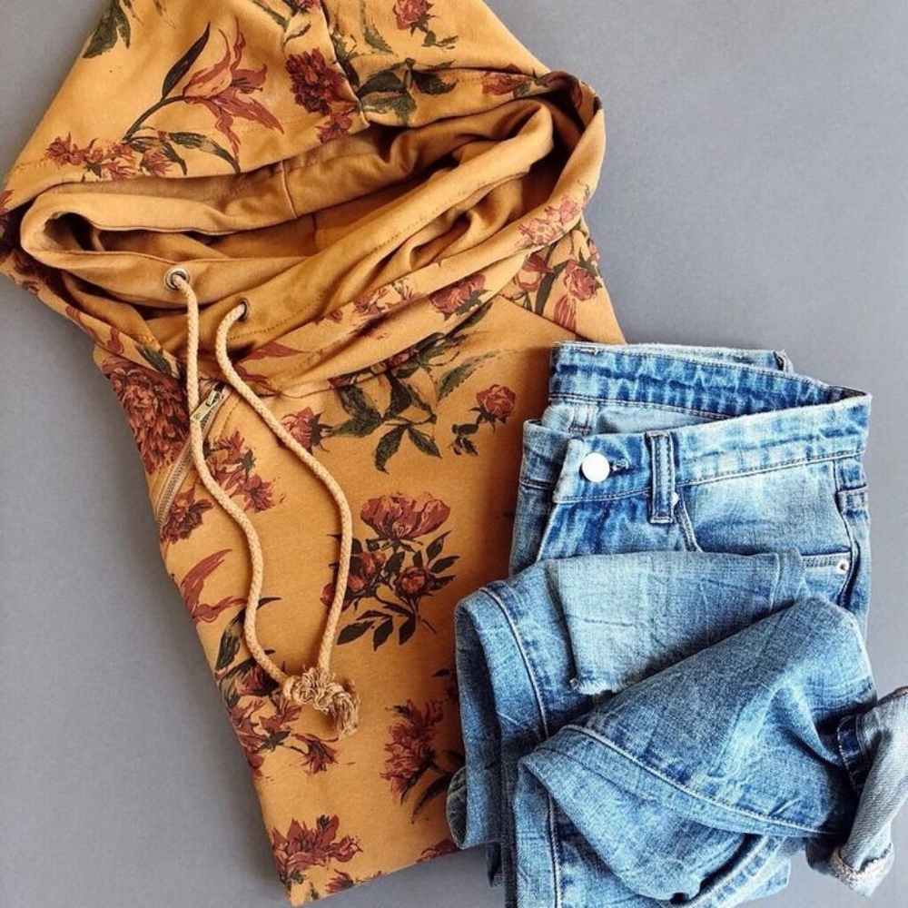 Ampersand Ave Mustard Vintage Floral Double Hood